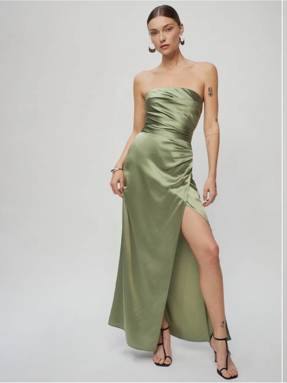 Reformation Satin Strapless Barrow Silk Dress